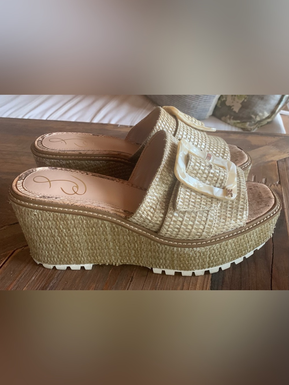 Sam Edelman Woven Platform Slide Sandals in Natural 10.5